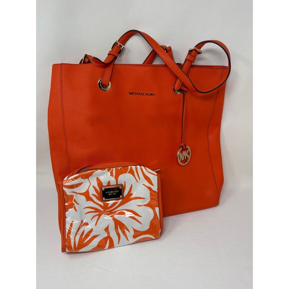Michael Kors Jet Set Travel Tote Orange with matching cosmetic bag. Nice Cond! - Picture 1 of 10